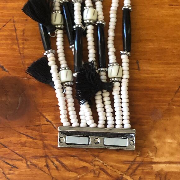 Chico's 2 Piece Beaded Fringe Set Earrings And Multi-Strand Magnetic Bracelet - Picture 12 of 16